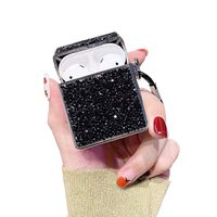 ICI-Rencontrer Elegant Shimmering Powder Bright Square Airpods Case Shining Glittery Portable AirPods Accessories Soft Silicone Anti-Scratch Waterproof Protective Case With Carabiner Black