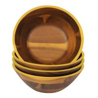 7 Inch Wooden Bowl Set, AIDEA 4 Pieces Acacia Wood Salad Bowls for Cereal Fruit Pasta, Hardwood Serving Dining Bowl- Best Christmas Gift Yellow