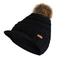Bolayu Fashion Women Knit Autumn Winter Big Hairball Warm Knit Hat Caps Slouchy Hats (Black)