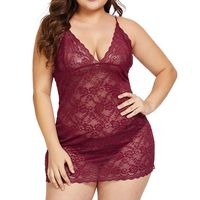 Uscharm Plus Size Lingerie for Women Sexy Backless Deep-V Strap One Piece Lace Teddy Bodysuit Nightgown Outfits(Wine,M)