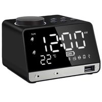 Alarm Clock Radio,Leyeet Wireless Bluetooth Speaker,USB Charger,TF Card Play, Thermometer, Large Mirror LED Dimmable Display AUX-in Function Hotel,Home,Office,Bedroom,Travel Black