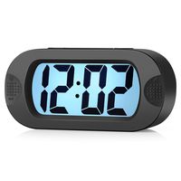 Easy to Set, Plumeet Large Digital LCD Travel Alarm Clock with Snooze Good Night Light, Ascending Sound Alarm & Handheld Sized, Best Gift for Kids (Black)