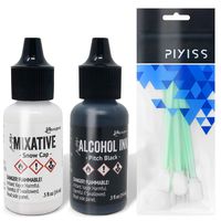 Black and White Alcohol Ink Set | Tim Holtz Ranger .5oz Snow Cap and Pitch Black Alcohol Ink with Pixiss Alcohol Ink Blending Tools