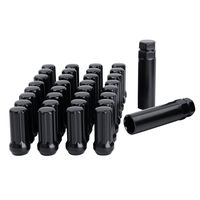 dynofit 9/16-18 Wheel Lug Nuts, 32x Black 9/16" x18 Lug Nut, Cone/Conical Bulge Seat, Closed End Nuts, 2'' Tall with 2 Socket Keys for Dodge 1994-2011 Ram 2500 3500 Aftermarket Wheel