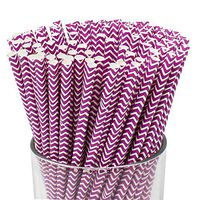 Just Artifacts 100pcs Premium Biodegradable Chevron Striped Paper Straws (Chevron Striped, Purple)