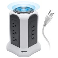 10ft Power Strip Tower Wireless Charger SUPERDANNY Surge Protector Extension Cord 10A 9-Outlet 4.5A 4 USB Fast Electrical Charging Station Universal Socket for Laptop Phone White and Gray