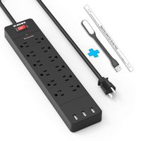 Power Strips Surge Protector with 6 Feet Extension Cords, 5V 3.1A 3 USB Charging Ports and 12 Multi Outlets, Long Strip Power Cord on 1700J Surge Protector Black Multi Outlet Plug by JF.EGWO