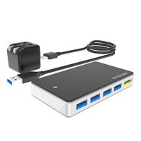 BYEASY Powered USB Hub 3.0, 7-Port USB Splitter with Power Adapter, 3.3 ft Long Cable and BC 1.2 Charging Port for iMac, MacBook Pro/Air, Mac Mini/Pro, PS4, Surface Pro, PC, Laptop, etc