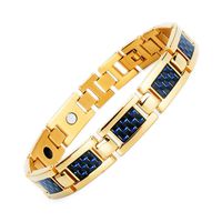 Healthy Mens Blue Carbon Fiber Titanium Magnetic Bracelet Adjustable Stainless Steel Bangles Hologram Bracelets (Metal Color : Steel GoldBlue)