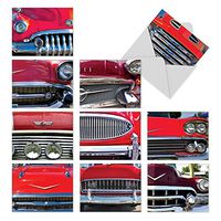 The Best Card Company - 10 Assorted Greeting Cards Blank (4 x 5.12 Inch) - All Occasion Vehicle Notecard Set - Car And Grille M3120