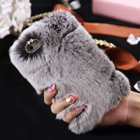 Cfrau Furry Case with Black Stylus for iPhone 7/iPhone 8 4.7 inch,Winter Warmed Fashion Faux Rabbit Bunny Fur Fluffy Plush Soft Case with Cute 3D Crystal Bowknot,Gray