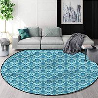 RUGSMAT Damask Modern Machine Washable Round Bath Mat,Western Style Flourish Coffee Table Mat Non-Skid Living Room Carpet Round-63