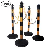 SHAREWIN Crowd Control Plastic Stanchion Posts Set Barrier with 3PCS 40" Link Chain and C-Hooks, Pack of 4 (Yellow and Black)