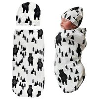 Newborn Swaddle Sack with Baby Hat Set Sleeping Sack  Soft  Stretchy Cotton for 0-3 Months Baby Boys Ink Bear Print by TIANNUOFA