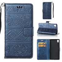 Sony Xperia X Wallet Case, ESSTORE Retro Elephant PU Leather Protective Covers with Card Slot Holder Wallet Case for Sony Xperia X, Blue