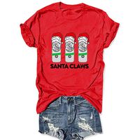 Winsummer Christmas Shirts for Women's Christmas Santa Claws Short Sleeve Round Neck T Shirt Funny Christmas Graphic Tee Tops