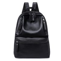 FinancePlan Women's Daypack, Faux Leather Backpack Simple Zipper School Travel Rucksack Shoulder Bag (Black)