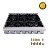 Thor kitchen Pro-Style Gas Rangetop with 6 Sealed Burners 36 - Inch, Stainless Steel HRT3618U + LP Conversion Kit
