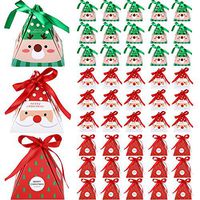 48 Pieces Christmas Candy Boxes Gift Treat Boxes Santa Gift Boxes with Ribbons for Xmas Wedding Candy Gift Packaging