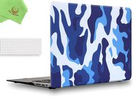 UESWILL 2in1 Rubberized Unique Pattern Solid Hard Shell Case with Clear Keyboard Cover for MacBook Air 13" (Models: A1369/A1466) + Microfibre Cleaning Cloth,Camo/Blue
