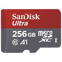 SanDisk 256GB Ultra MicroSDXC UHS-I Memory Card with Adapter - 100MB/S, C10, U1, Full HD, A1, Micro SD Card - SDSQUAR-256G-GN6MA (Renewed)