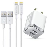 Apple MFI Certified Dual USB Wall Charger Adapter and 2 Lightning Cable 4FT, Universal 2.4Amp Power Adapter Compatible with iPhone XS/XR/X/8/7/6/Plus/, iPad Pro/Air, iPod