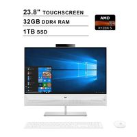 2019 HP Pavilion 23.8 Inch Full HD All-in-One Touchscreen Desktop Computer (AMD Ryzen 5 up to 3.7GHz, 32GB RAM, 1TB SSD, WiFi, Bluetooth, HDMI, Windows 10 Home) (White)