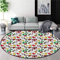 RUGSMAT Christmas Luxury Round Area Rugs,Wreath Candy Cane Snowman Kids Teepee Tent Game Play House Round Diameter-39
