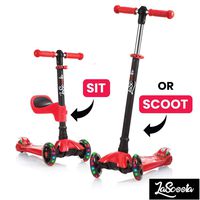 Lascoota 2-in-1 Kick Scooter for Kids with Removable Seat Great for Kids & Toddlers Girls or Boys - Adjustable Height w/Extra-Wide Deck PU Flashing Wheels for Children from 2 to 14 Year-Old (Red)