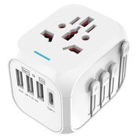International Travel Adapter Universal Power Adapters with Auto Resetting Fuse European Plug Converter Worldwide 5A 3 USB with Type C Ports and AC Socket US to Europe for UK USA EU AUS Asia (White)