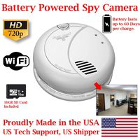 ZEUS CCTV ZCH-SMK60D HD 720P Battery Powered Smoke Detector HD Spy Camera Covert Surveillance Hidden Smoke Alarm Nanny Camera Spy Gadget (WI-FI Model / 60 Day Battery/w 16GB SD Card)