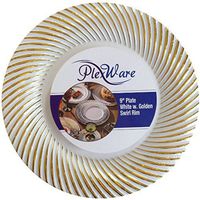 Plexware White Plastic Plates With Golden Swirl Rim 9 Inch-Total 120 Plates