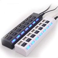 weepo 7 Ports USB Adapter Hub Power on/Off Switch for PC Laptop Hubs with LED Lights