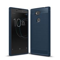 Kit Me Out World Carbon Series Case Designed for Sony Xperia L2 Case, Full Matte Slim Fit Flexible TPU Minimal Durable Protection Case Cover Brushed Carbon Fiber Effect (Navy Blue)