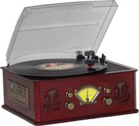 Sylvania SRCD827 Nostalgic Wood Cabinet Turntable with CD, Radio and Cassette Player