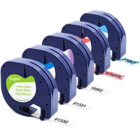 Compatible Dymo LetraTag Label Tape Refills 91330 91331 16952 91333FW 91338CB Plastic Tapes for Dymo LetraTag Label Makers, 12mm x 4m (1/2 Inch x 13 Feet), 5-Pack Multi-Color