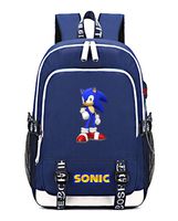 Gmoke Sonic Cartoon Canvas Laptop Backpack for Teen, Backpack for Women Men with USB Charging Port. （Blue6）