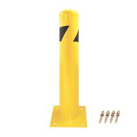 8NET Steel Yellow Safety Barrier Bollard 24''Hx4.5''D,12Ga,Base-8x8'',with 4 Free Ancher Bolts