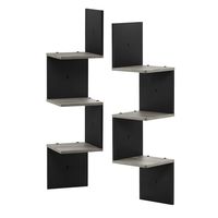 FURINNO Rossi 3-Tier Set of 2 Wall Mount Floating Corner Square Shelf, French Oak Grey/Black