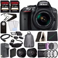 Nikon D5300 DSLR Camera with 18-55mm Lens (Black) + Battery + Charger + Sony 64GB Card + HDMI + Backpack Case + Remote Bundle