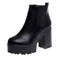 Women Chunky Heel Ankle Boots Slip on Platform Boots Zipper up High Heel Chelsea Boots Pump Boots Shoes (Black, US:7)