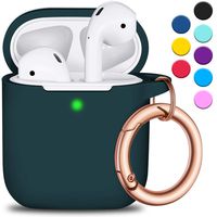 R-fun AirPods Case Cover with Circle Keychain, Full Protective Silicone AirPods Accessories Skin Cover for Women Girl with Apple AirPods Wireless Charging Case,Front LED Visible-Black Green