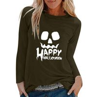 ANJUNIE Womens Casual Halloween Print Shirts O-Neck Long Sleeve Top Loose T-Shirt Blouse(2-Army Green,XXXL)