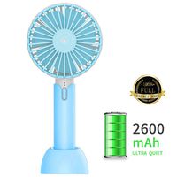 Handheld USB Fan Rechargeable Portable Mini Fan 3 Speeds Adjustable 2600mAh Large Capacity Battery with Removable Base - Blue