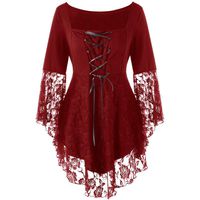 HIRIRI Strappy Women Square Neck Dress Lace Full Sleeve Pure Color Party Cocktail Ball Gown Daily Wear Pullover Wine