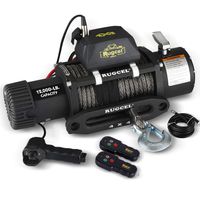 RUGCEL WINCH Waterproof IP68 Electric Winch with Hawse Fairlead,Steel Wire Rope, 2 Wired Handle and 2 Wireless Remote (12000 lb.Load Capacity-Synthetic Rope)