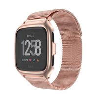 MIJOBS Metal Bands Compatible Fitbit Versa Bands/Versa Lite Bands, Replacement Mesh Stainless Steel Wristband Accessories for Women Men Unique Magnet Lock Bracelet Strap (Plus, Rose Gold)