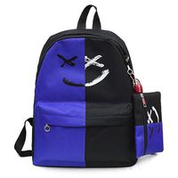Cinhent Backpacks 2PCS Women Girls Smile New large-Capacity Leisure Travel Shoulder Bookbags School Books Laptop Backpack+Small Bag (Blue)
