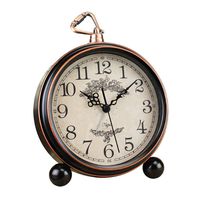 JUSTUP 5.5" Classic Retro Clock, European Style Vintage Silent Desk Alarm Clock Non Ticking Quartz Movement Battery Operated, HD Glass Lens, Easy to Read (SZ01)