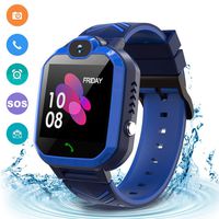 Kids Waterproof Smart Watch Phone, GPS/LBS Tracker Smart Watch for Kids for 3-12 Year Old Compatible iOS Android Games SOS Alarm Clock Camera Smart Watch Christmas Birthday Gifts for Kids(Black Blue)